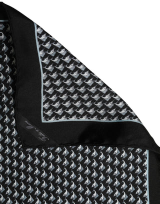 Black Silk Geometric Handkerchief Pocket Scarf