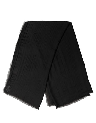 Black Silk Wool Fringed Men Lace Stole Scarf