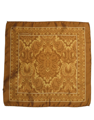 Brown Silk Damask Pocket Square Foulard Scarf