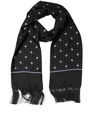 Black Silk DG Logo Men Fringed Shawl Scarf
