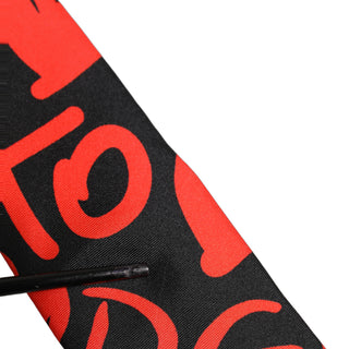 Black Silk Red Graphic Hearts Adjustable Tied Necktie Tie
