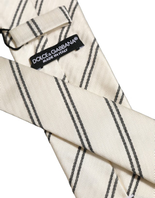 Men Off White Silk Stripes Adjustable Tied Necktie Tie