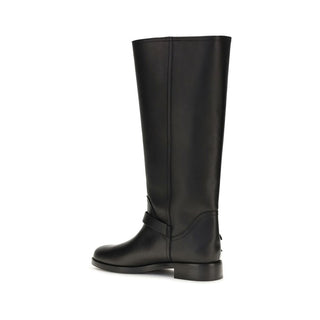 Black Calf Leather Bos Taurus Flat Boots