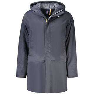 Blue Polyester Men's Jacket with Hood and Pockets