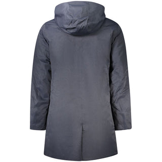 Blue Polyester Men's Jacket with Hood and Pockets