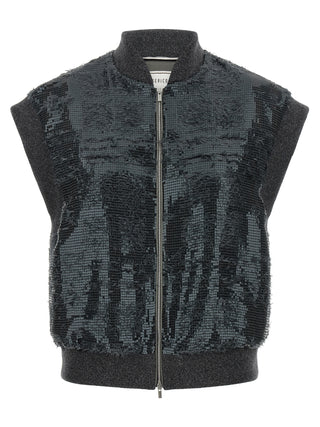 Gray Polyester Sleeveless Jacket