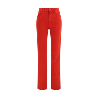 Red Cotton Casual Pants
