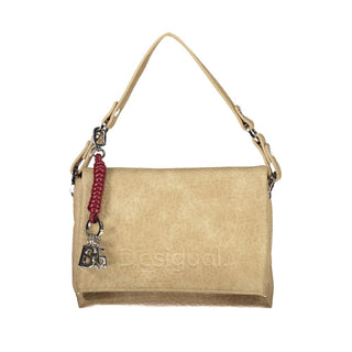 Beige Polyurethane Women's Bag with Removable Strap and Compartments