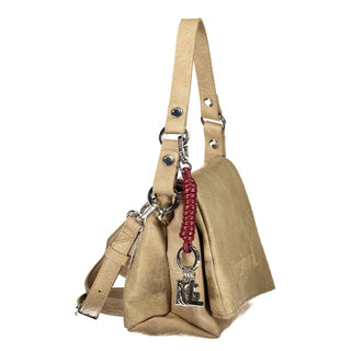 Beige Polyurethane Women's Bag with Removable Strap and Compartments