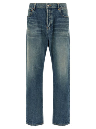 Blue Cotton Tapered Jeans