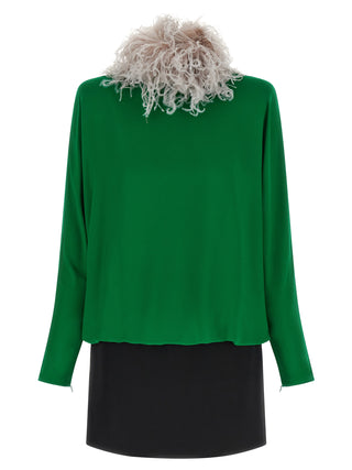 Bicolor Silk Short Dress