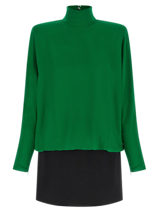Bicolor Silk Short Dress