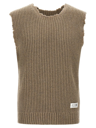 Beige Wool Sleeveles Sweater