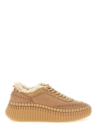 Beige Lambskin Chunky Sneakers