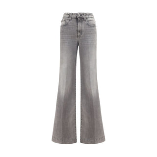 Gray Cotton Flared Jeans
