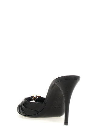 Black Lamb Leather Stiletto Heel Sandals