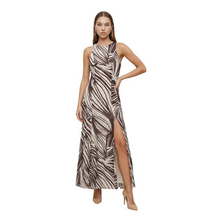 Brown Polyester Long Dress