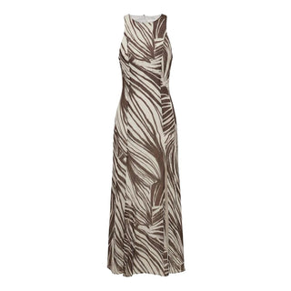 Brown Polyester Long Dress