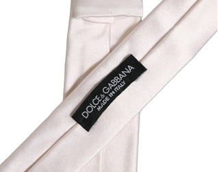 Men Off White Silk Satin Adjustable Tied Necktie Tie