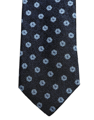 Men Blue Silk Geometric Adjustable Tied Necktie Tie