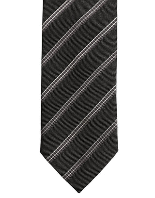 Men Black Silk Stripes Adjustable Tied Necktie Tie