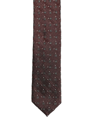 Men Burgundy Geometric Silk Adjustable Tied Necktie Tie