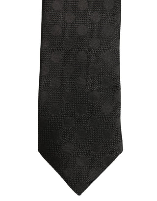 Black Polka Dot Jacquard Silk Adjustable Tied Necktie Tie