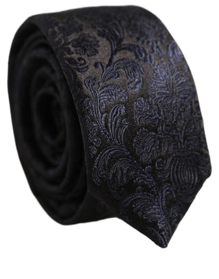 Men Dark Blue Floral Jacquard Adjustable Tied Necktie Tie