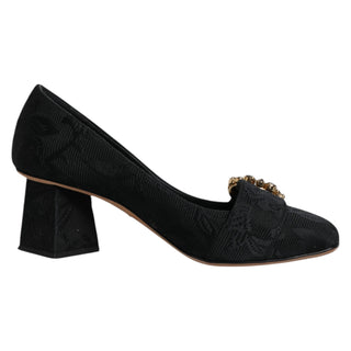 Black Brocade Crystals Heels Pumps Shoes
