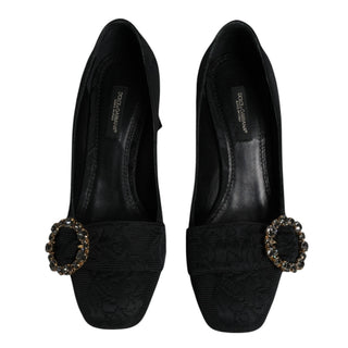 Black Brocade Crystals Heels Pumps Shoes