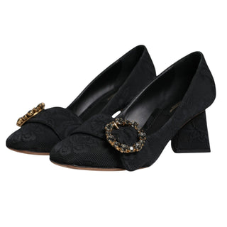 Black Brocade Crystals Heels Pumps Shoes