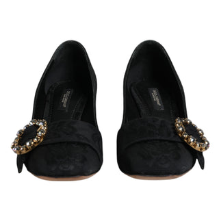 Black Brocade Crystals Heels Pumps Shoes