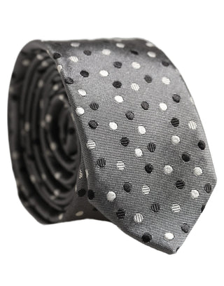 Men Gray Polka Dot Silk Adjustable Tied Necktie Tie