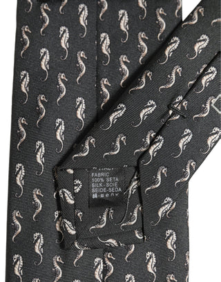 Men Black Seahorse Silk Adjustable Tied Necktie Tie