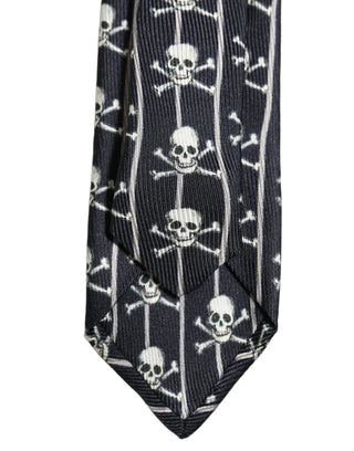 Men Black Silk Skull Fantasy Adjustable Tied Necktie Tie