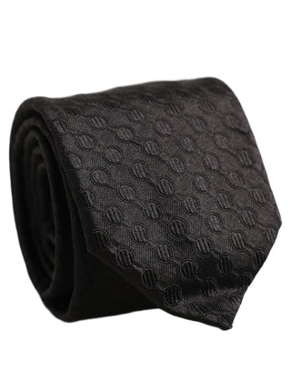 Men Black Silk Geometric Adjustable Tied Necktie Tie