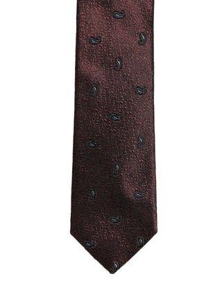 Men Burgundy Silk Paisley Adjustable Tied Necktie Tie