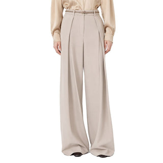 Beige Elastane Casual Pants