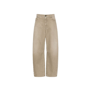 Beige Cotton Relaxed Fit Jeans