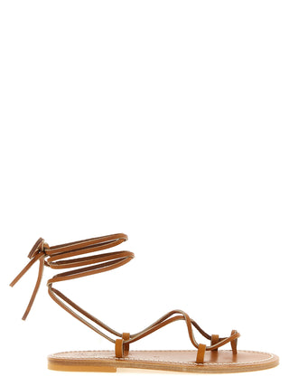 Brown Cowhide Flat Sandals