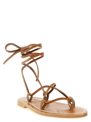 Brown Cowhide Flat Sandals