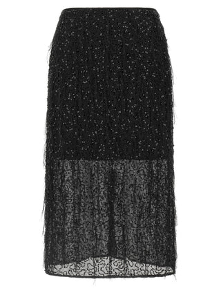 Black Polyester Midi Skirt