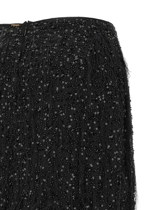 Black Polyester Midi Skirt