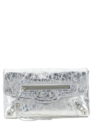 Silver Lamb Leather Clutch Bag