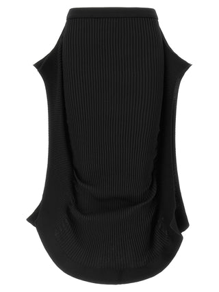 Black Polyester Midi Skirt