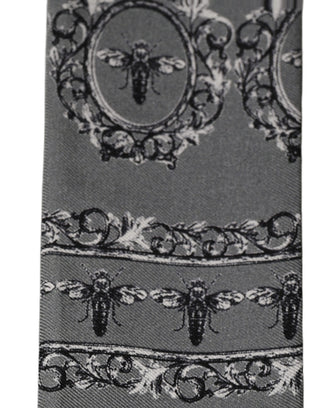 Men Gray Bee Silk Skinny Twilly Foulard Scarf