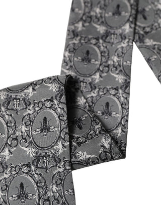 Men Gray Bee Silk Skinny Twilly Foulard Scarf