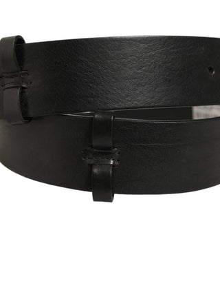 Black Leather Silver Tone Square Buckle Belt