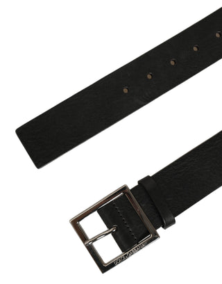 Black Leather Silver Tone Square Buckle Belt