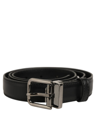 Black Leather Silver Tone Metal Buckle Belt